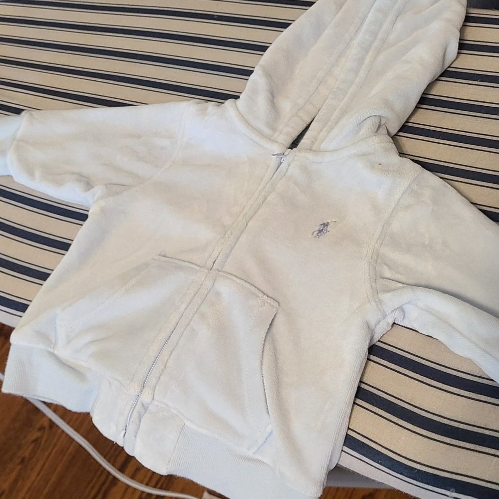 Ralph Lauren baby blue velvet zip up hoodie
